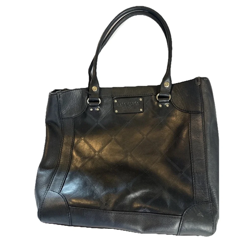 Kate Spade New York black‎ leather Handbag Purse Tote 3 Compartment Bag Nice!